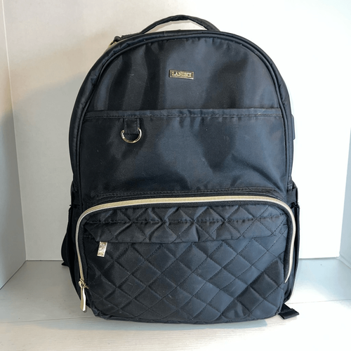 LANDICI Changing Bag Backpack Travel Back Pack Black Gold USB Charging Port Hole