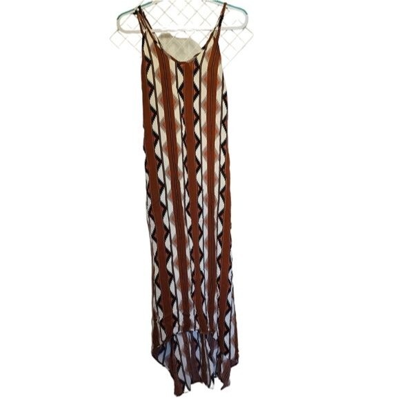 see you monday brown dress Tribal HighLow Maxi Slip Size Medium pin up I crochet amd knitted Color:Rose Gold*