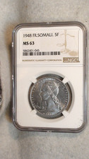 1948 SOMALIA NGC MS63 FIVE FRANCS UNCIRCULATED 5F Coin BUY IT NOW!