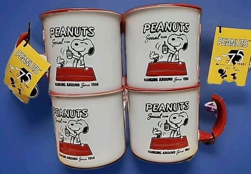 Peanuts Snoopy WOODSTOCK Social Club 21 oz Mug  Set Of 4 