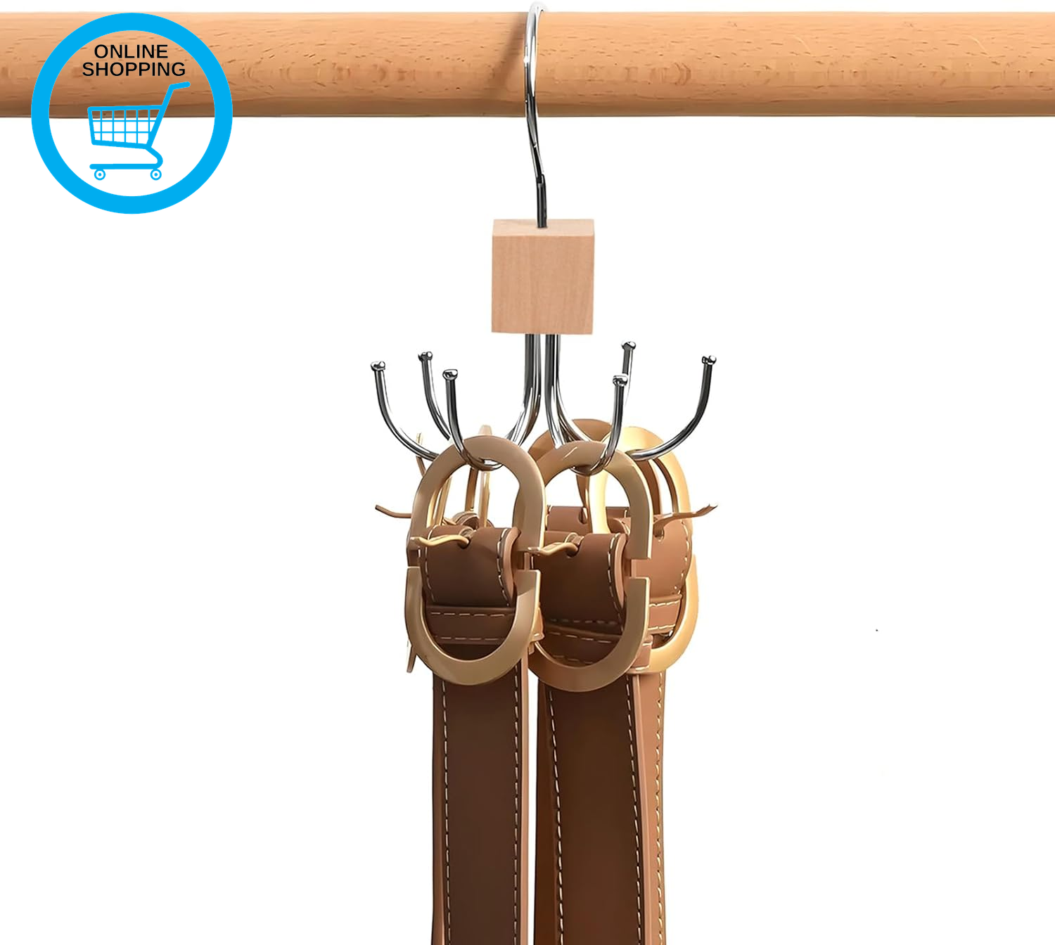 360° Swivel Belt Hanger for Wardrobe, Tie Rack Hanger for Men with 6 Hooks, Belt