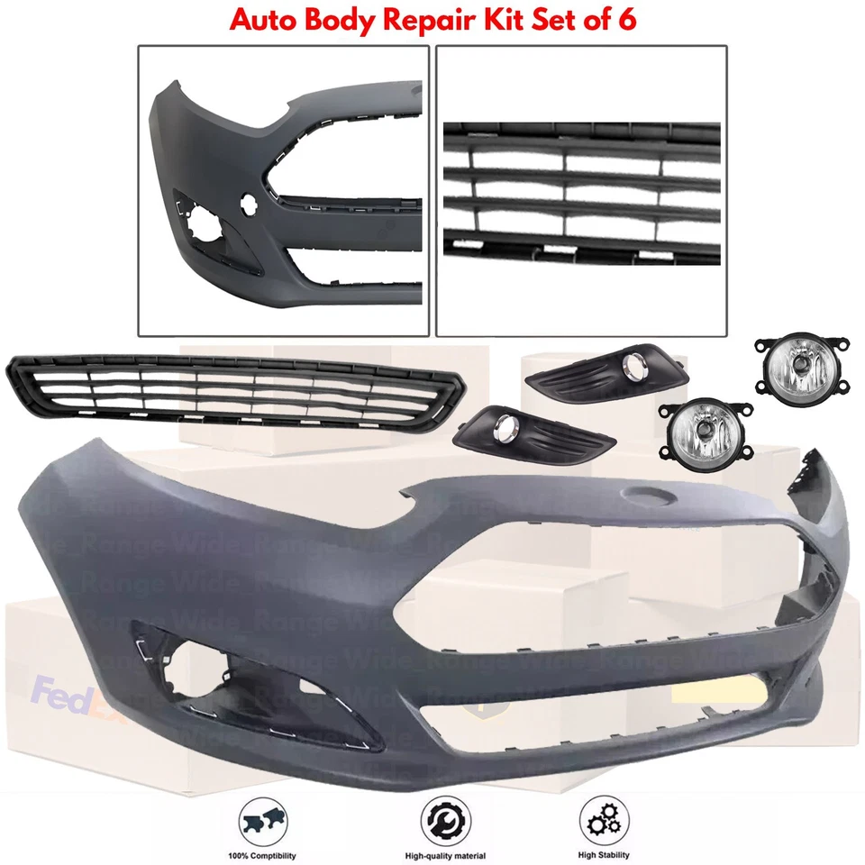 Front Bumper Cover Fascia & Fog Light Assembly Kit for 2014-2019 Ford Fiesta Foto 2 de 4
