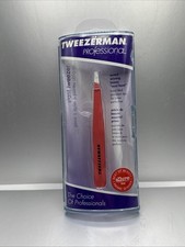 NIB Tweezerman Professional Geranium Slant Tweezer, Signature Red