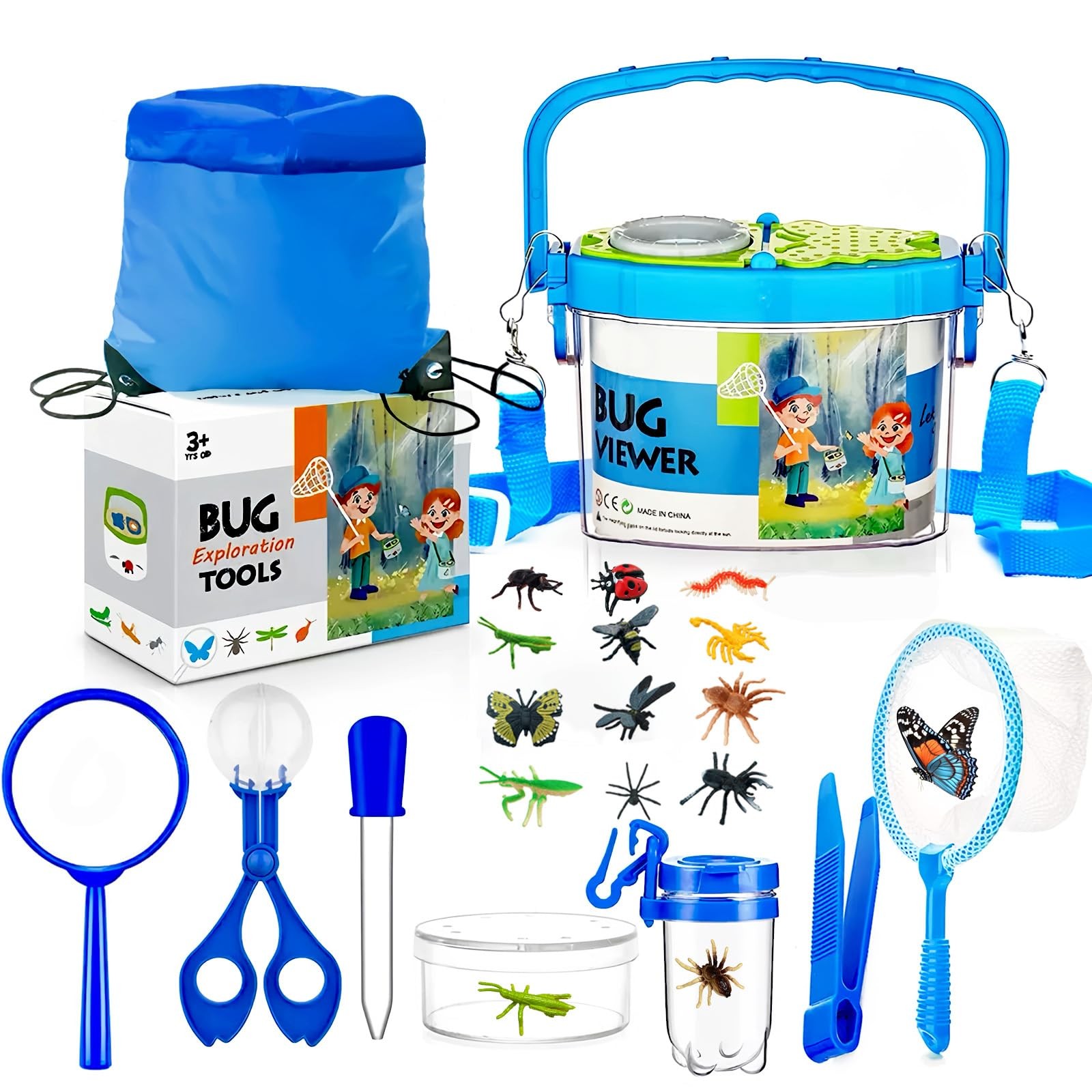 Kit exploration enfant avec 23 pièces d'observation d'insectes en plastique vert