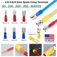 50/500PCS Female Insulated Butt Spade Solderless Crimp Terminals Wire Connectors
