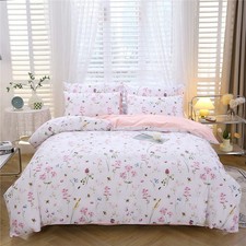 Urbonur Floral Duvet Cover Set King Size Pink 3 Piece Spring Garden Flowers Bee