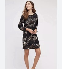 Ranna Gill Anthropologie Black Shift Blossom Floral Women’s Dress S Small