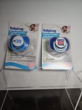 Lot 2 Baby King Pacifier Binky With Cover Blue Cute Lil' Dude Big Tude 0 Mos