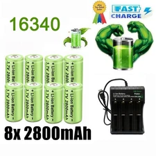 16340 Battery 2800mAh CR123A Rechargeable 3.7V   Cell 4 Slot Charger Lot