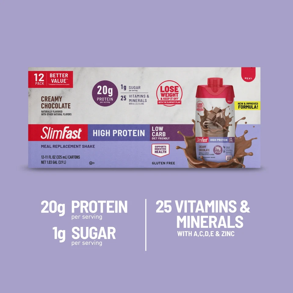 Batidos SlimFast Advanced Cremosos Chocolate Alto en Proteínas 11 fl. oz., 12 pk. Foto 2 de 4