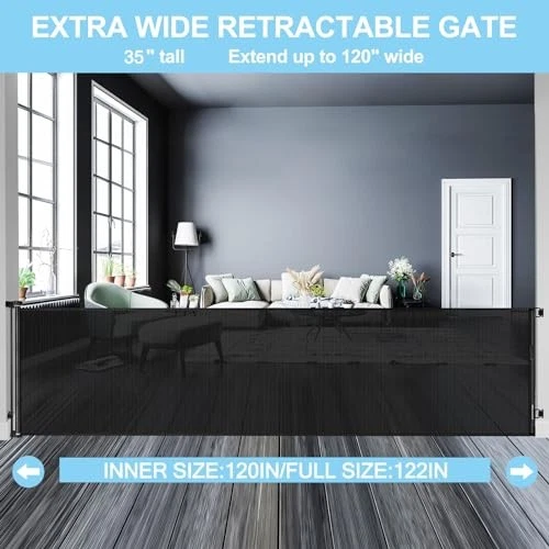 WOMHOM MOM'S CHOICE AWARDS WINNER 120" EXTRA WIDE RETRACTABLE BABY GATE - BLACK