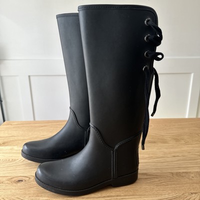 Sz 8B Coach Tristee Waterproof Rubber Rain Boots Fleece Lined Corset Lace  Up