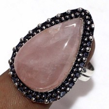 Rose Quartz 925 Silver Plated Gemstone Handmade Ring US 11 Limited Gift JW