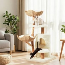 HOMMOW 52" Tall Solid Wood Cat Tree Tower, Multi-Level Cat Condo for Large Cats