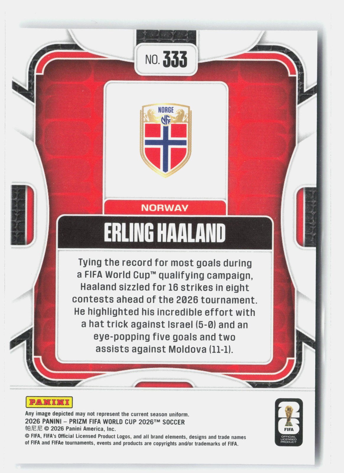 2026 Panini Prizm FIFA World Cup #333 Erling Haaland view 2