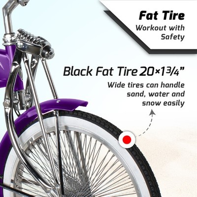 Purple 20'' Cruiser Lowrider Bike 140 Spokes Coaster Brake Banana