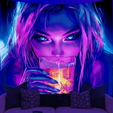 Blacklight UV Reactive Tapestry Trippy Neon Wall Hanging Glow in Dark Art Decors