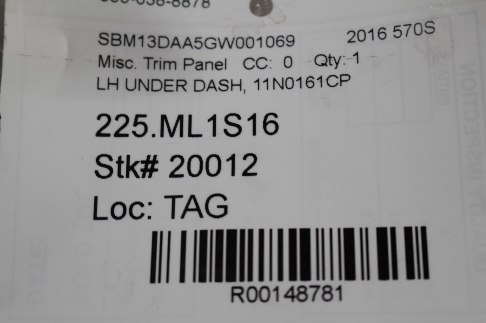 McLaren 570S Spider Left Dash cover P/N 11N0161CP