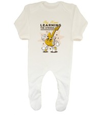 Personalised Learning the Strings Guitar Lover Baby Grow Sleepsuit Gift