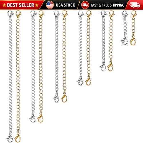 12 PCS Necklace Extenders - Stainless Steel Necklace Extension Chain for Jewelry - product listing photo