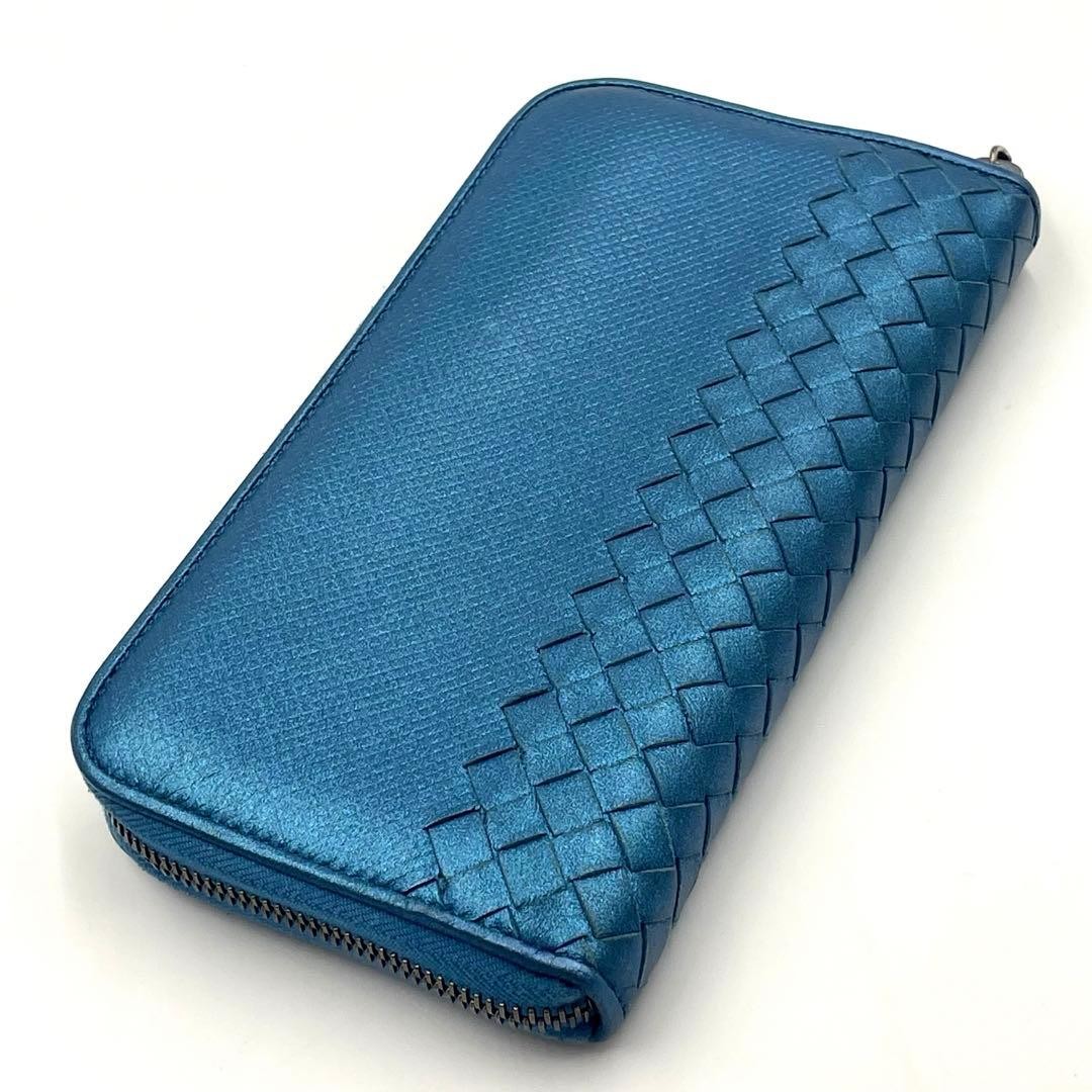 Bottega Veneta Zippy Wallet Intrecciato Leather Metallic Blue thumbnail 17