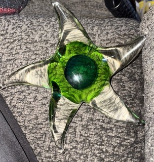 LARGE ART GLASS STARFISH Clear Green PAPERWEIGHT FIGURE