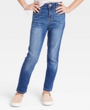 Cat and Jack Girls Skinny Mid Rise Light Wash Jeans-With Adjustable Waist