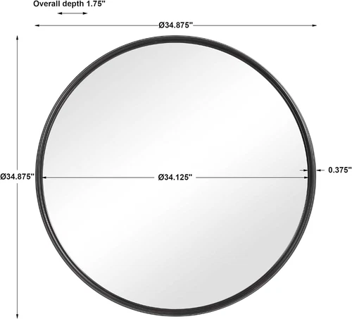 Belham 35" Aged Satin Black Round Wall Mirror for Elegant Decor - Picture 3 of 6