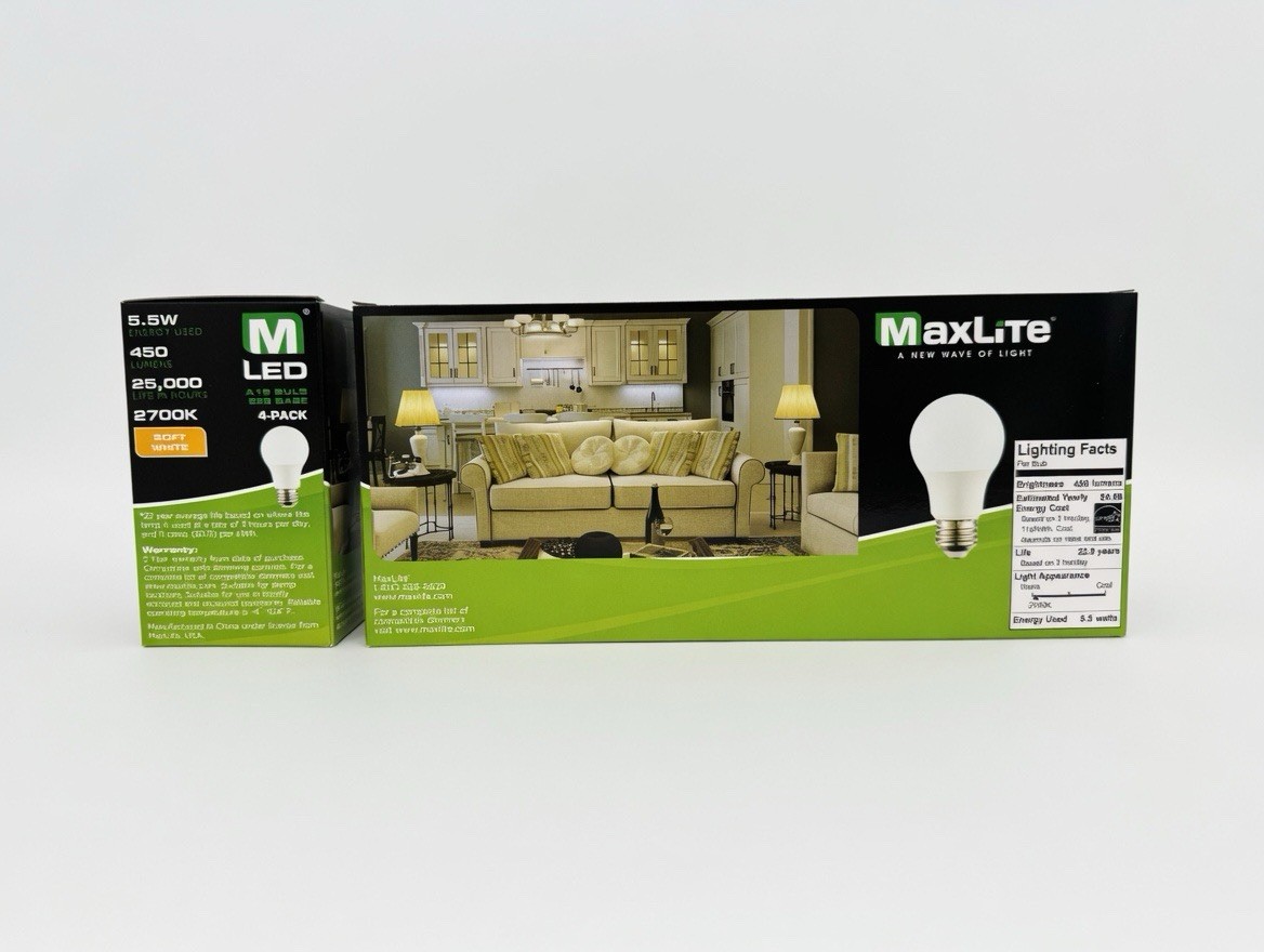 MaxLite 5.5W LED 40W Replacement LED A19 Bulb 2700K 450lm Dimmable - 8 Pack