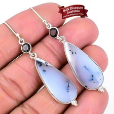 Dendrite Opal Gemstone Solid Sterling Silver Hook Engagement Drop Boho Earrings