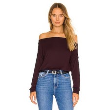NWT PAIGE Suvi Bodysuit Black Cherry Off Shoulder Thong Bottom Size S