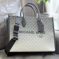 Michael Kors Mirella Medium Tote Signature Logo Ombre MK Bag Black
