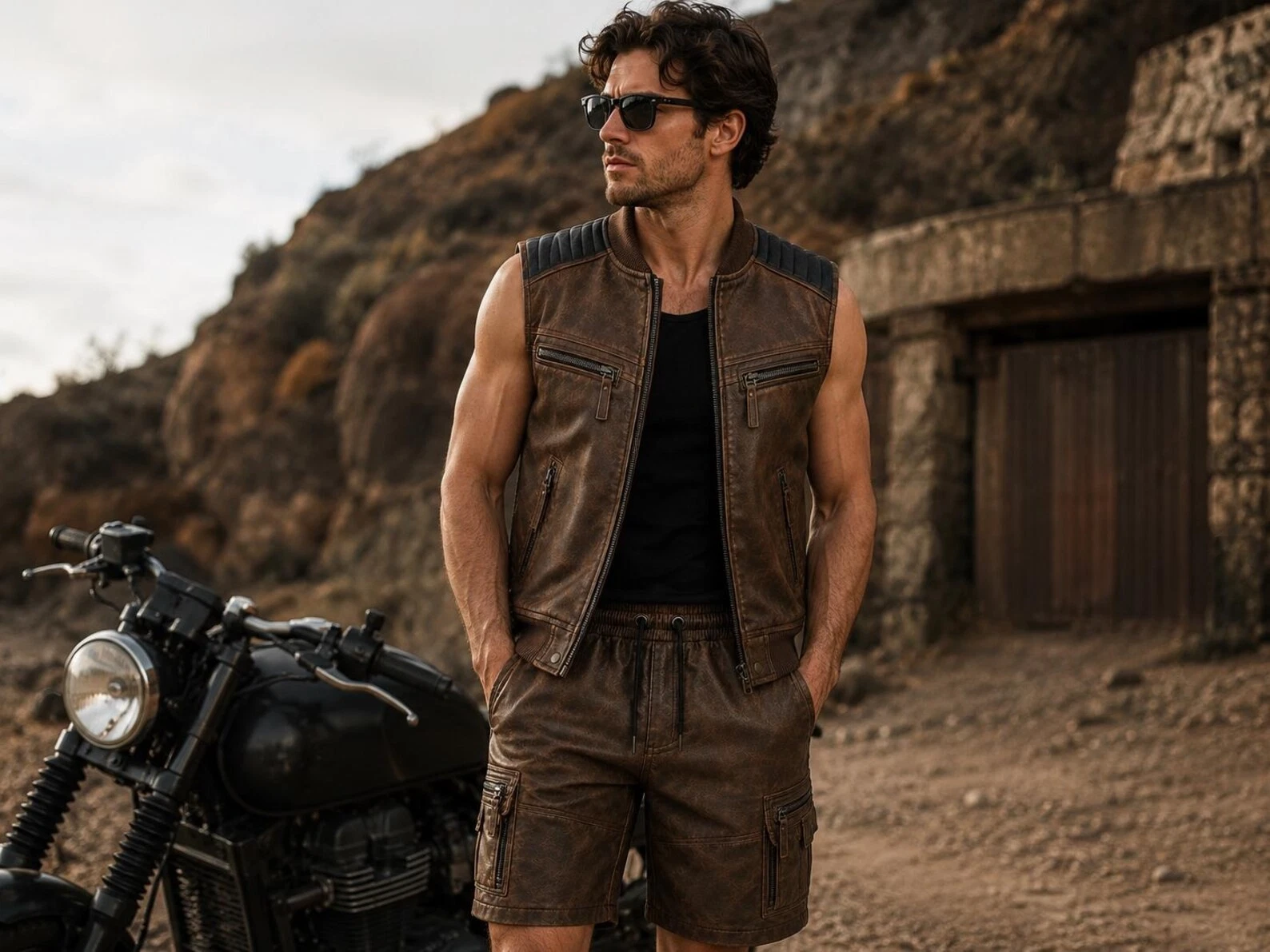 Men’s Fashion Leather Vest Co-Ord Set | Minimal Streetwear Outfit