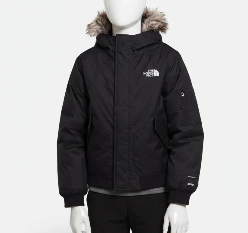 The North Face Kids Boys Black Faux-Fur Hooded Jacket Coat Size L (12)