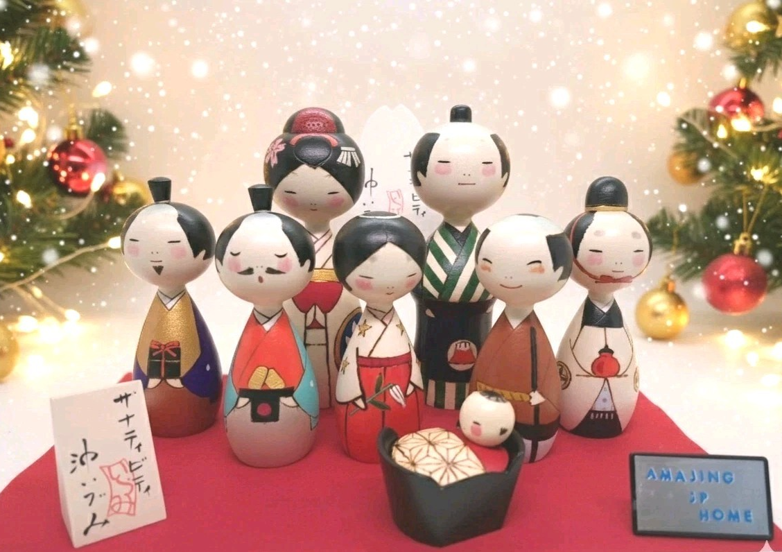 Japanese Handmade Wooden Kokeshi Doll Nativity Set Holy Family