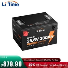 LiTime 24V 280Ah 7168Wh LiFePO4 Lithium Battery For Off-grid Solar Home Marine