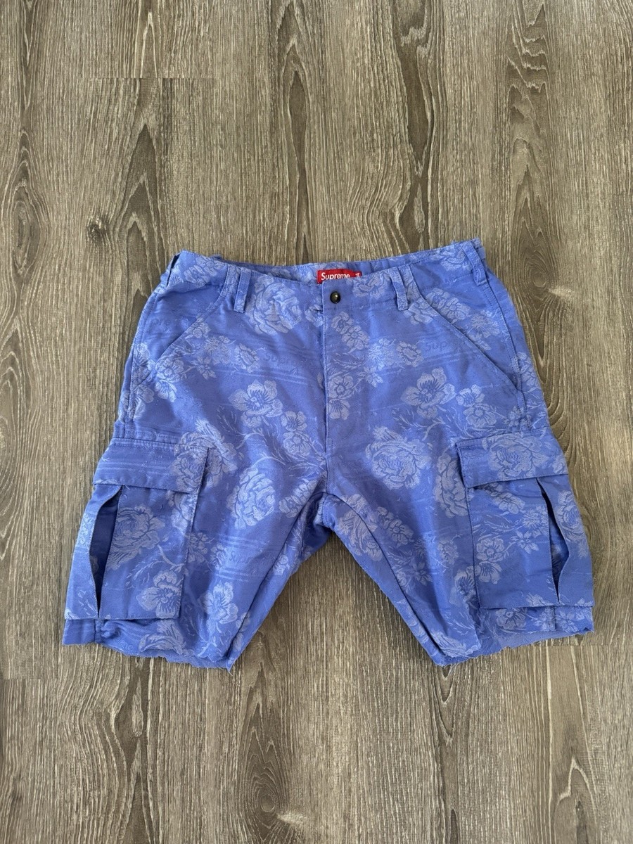 Supreme blue Floral Tapestry Cargo Pants Custom Cut Shorts Size 34