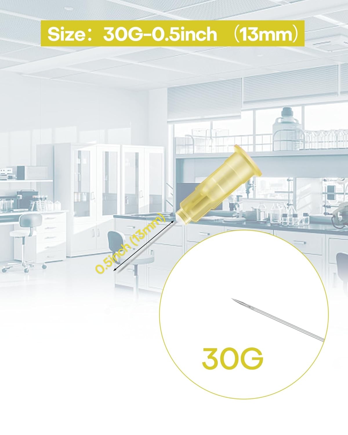 100 Pack 30Ga 1/2 Inch(13mm) Injection Needle Sterile Disposable for Lab 30G 