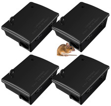 4 Pack Rat Bait Stations Large Rodent, Bait Not Includ, Black (9.8 x 7.5 x 3.9)