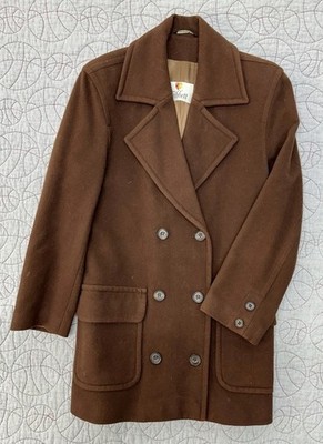Tibbetts Wool Double Breasted Pea Coat Blazer Brown Made In England / Women s 8