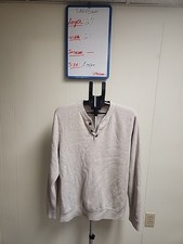VTG EDDIE BAUER 2-BUTTON FISHERMAN HENLEY CREAM IVORY KNIT MENS LARGE L SWEATER