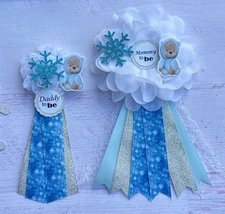 Winter Teddy Bear Baby Shower Corsage Set Mommy & Daddy Pins