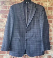 Jos A Bank Travelers Sport Coat 42L Blue Plaid Wool Blazer Mens 2 Button