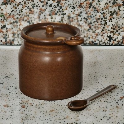 IKEA KÖSSEBÄR Jar With Spoon & Lid Ceramic Brown 10.1oz Jam Jar