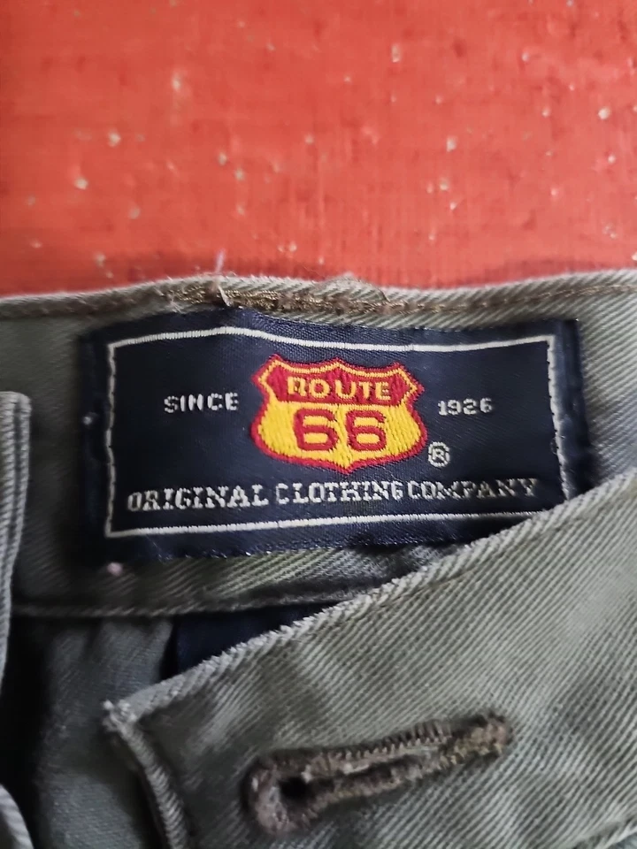 Pantalones Cortos Carga Originales ROUTE 66 Para Hombre Talla 34(34)x7 pulgadas Entrepiernas Verde Oliva Foto 2 de 4