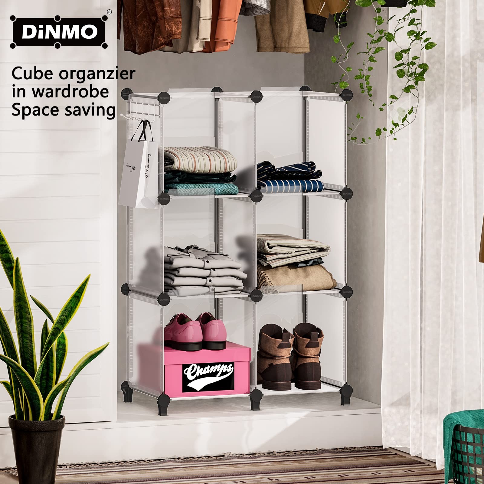 DINMO 6 Cubes Storage Organizer, Bookcase, Display Shelf with Wooden Mallet, ...