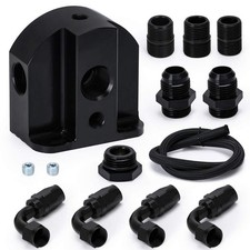 Billet Aluminum Oil Filter Relocation Kit AN12 Oil Braided Hose Adapter 1/8NP...