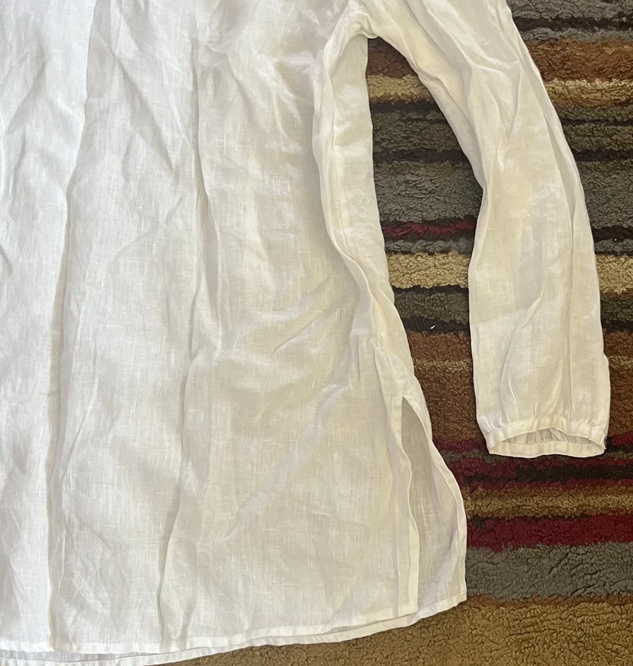 Camisa túnica manga larga Blue Saks Fifth Avenue para mujer pequeña marfil lino años 90 Foto 4 de 4