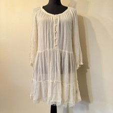 Aerie Women’s S Cream Long Sleeve Dress Y2K Babydoll Cottagecore Peasant Lace