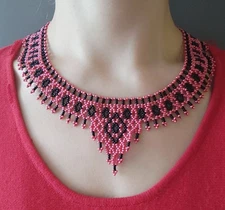 Red Black beaded necklace for women Mesh necklace seed bead collar Jewellery 